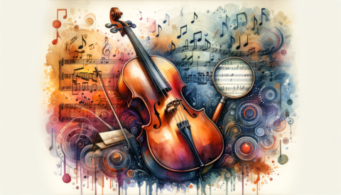 Find jobs for Cello Players on mondomusic An elegant cello resting against a vibrant backdrop of musical notes and symbols