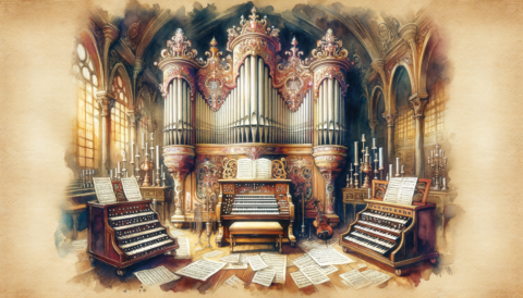 Find jobs for Organ Players on mondomusic An ornate organ with musical notes flowing from its pipes