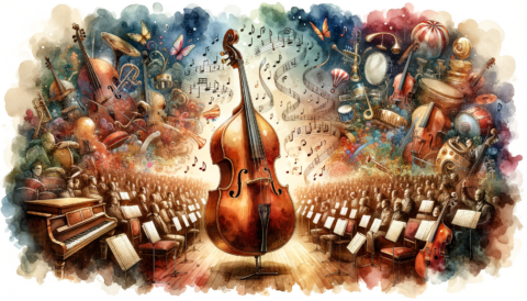 Find jobs for Double Bass Players on mondomusic A double bass surrounded by musical notes