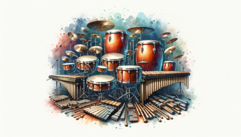 An array of orchestral percussion instruments