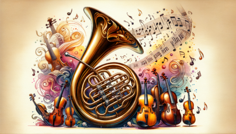 Find jobs for Bass Tuba Players on mondomusic A bass tuba surrounded by musical notes and instruments