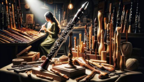 Who are today's most prestigious Clarinet makers? A beautifully crafted clarinet surrounded by various wood types and tools used in its making