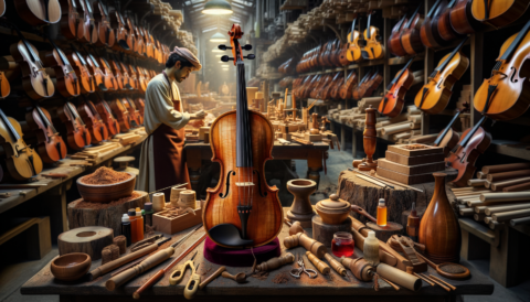 Who are today's most prestigious Viola makers? A beautifully crafted viola surrounded by various tools and materials used in its making