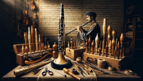 Who are today's most prestigious Oboe makers? An elegant oboe surrounded by various wood types and tools used in its crafting