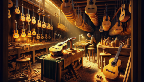 Who are today's most prestigious Guitar makers? An intricately detailed guitar workshop